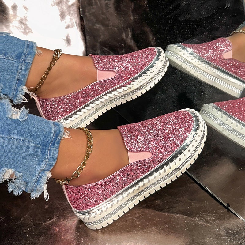 Spring Style Slip-On Platform Lazy Shoes Casual Sequins Rhinestone All-Match Plus Size Shoes - Image 3